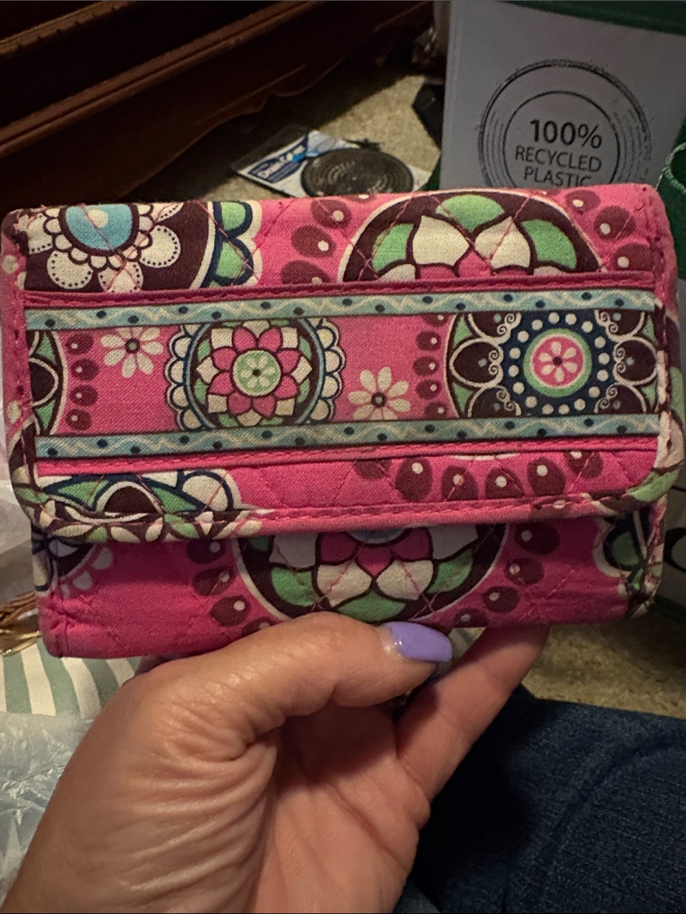 Vera Bradley Pink Floral Quilted Trifold Wallet